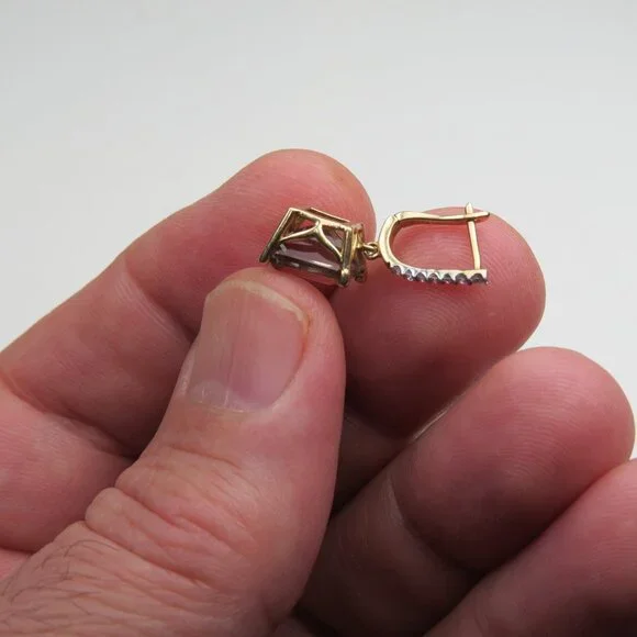 $2300 10k Yellow Gold 1/5ct Diamond & smoked quartzEarring